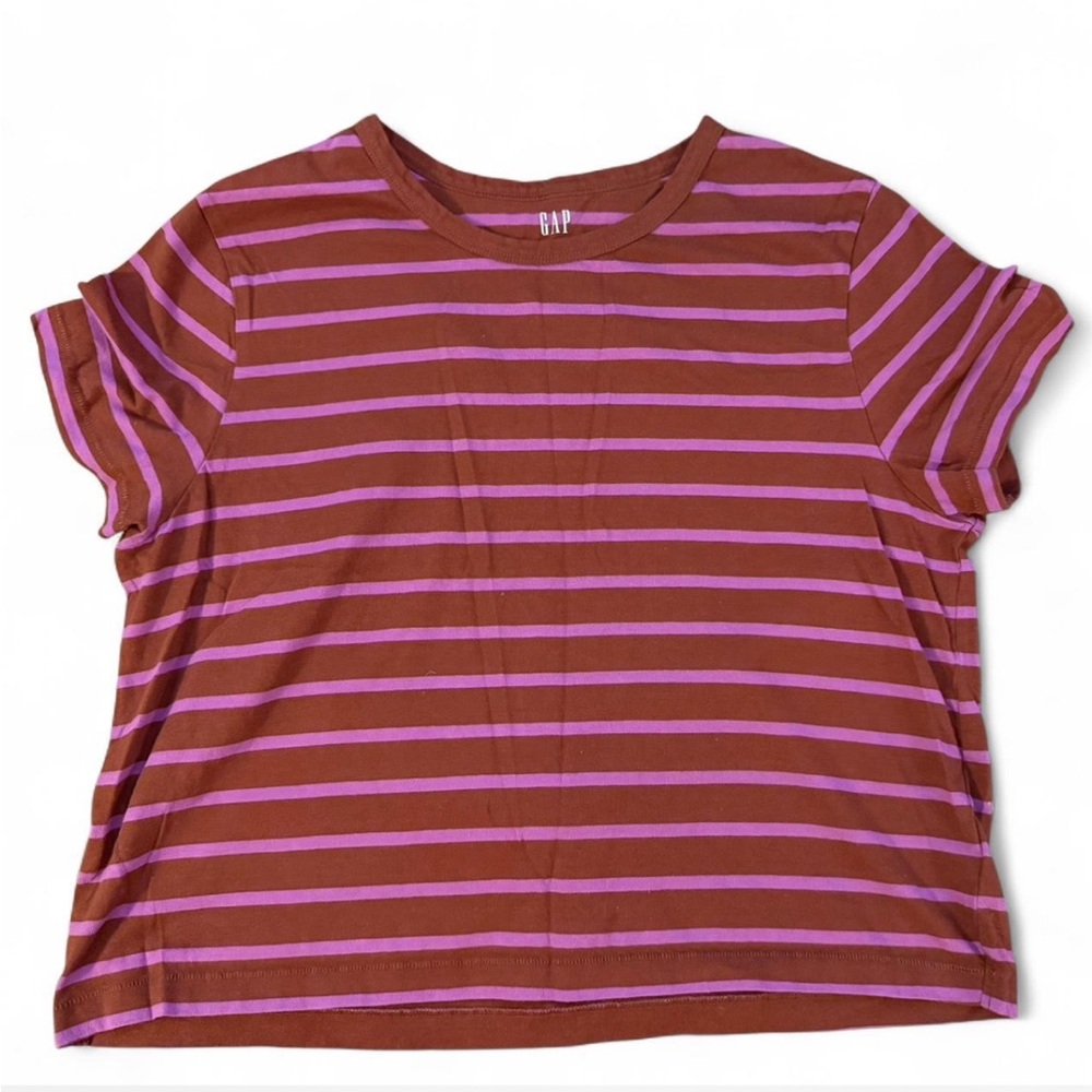 Gap maroon and pink striped tee